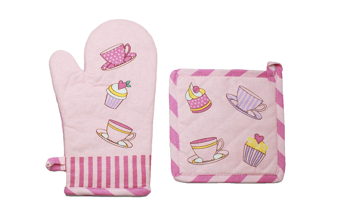 Cup Cake Set of Oven Glove & Pot Holder